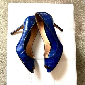 Sergio Rossi Pelle Anguilla leather eel skin blue peep toe pumps